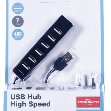 IT-USBHUB7PWR, USB 2.0-hub, 7 porter, inkl. strømforsyning