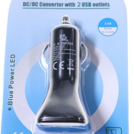 DOBBEL USB STRØMADAPTER (3,1A)