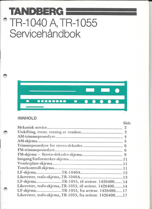 Servicemanual til TR1040A - Tandberg, Norsk, PDF